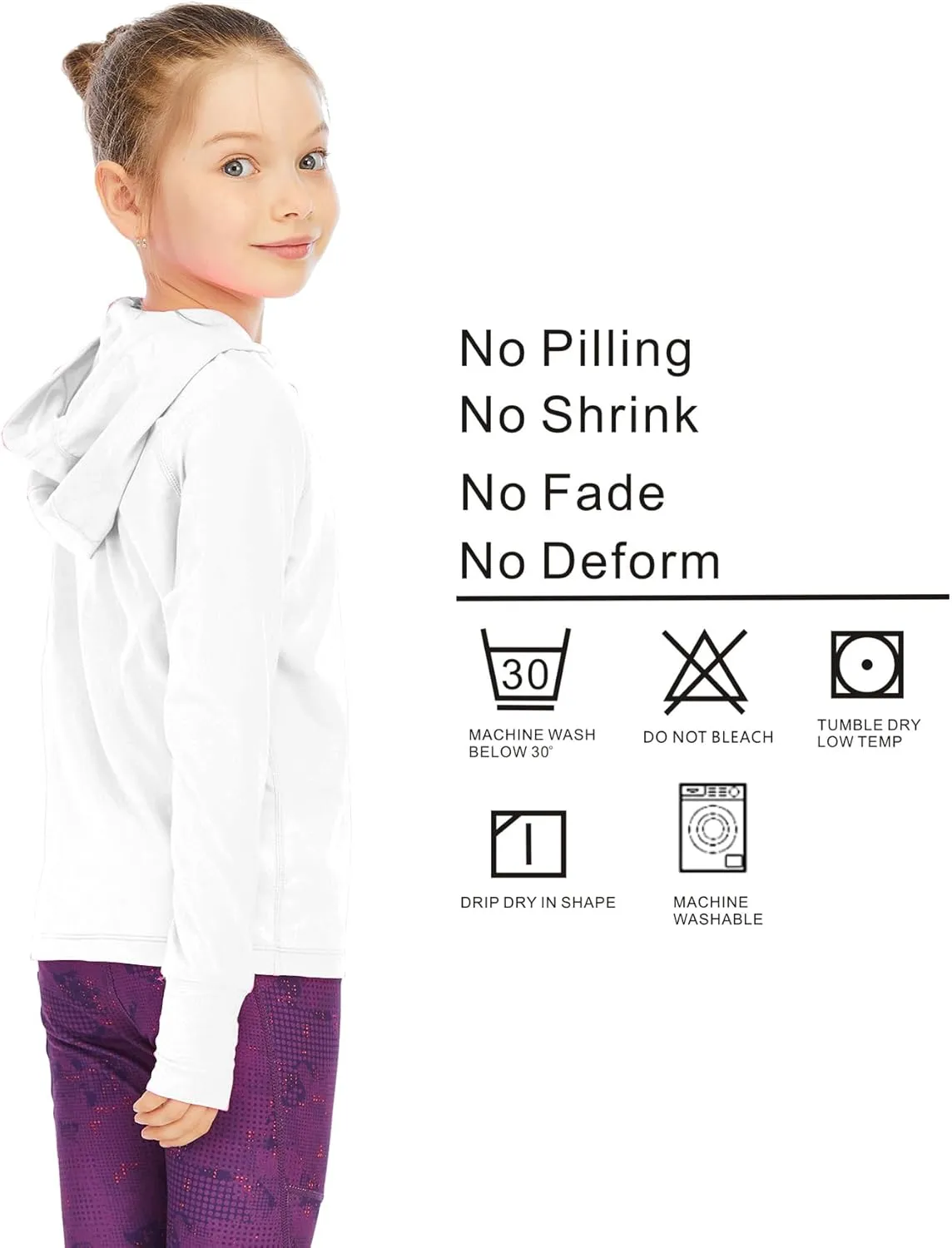 Girls Long Sleeve Shirt UPF50  Lightweight Hoodie Thin Active Tee Workout Running Pullover Top with Thumb Hole 3-12Years