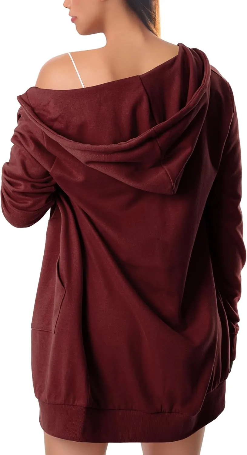 GIVON Womens Zip Up Long Tunic Hoodie Sweatshirt Lightweight Regular Fit Jacket with Pockets