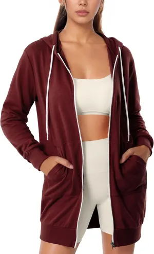 GIVON Womens Zip Up Long Tunic Hoodie Sweatshirt Lightweight Regular Fit Jacket with Pockets
