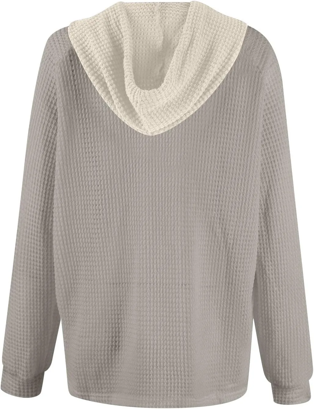 GOFULY Hoodies For Women Trendy Button Henley V-Neck Sweatshirt Waffle Drawstring Hoodie Fall Solid Long Sleeve Pullover