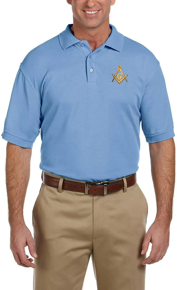 Gold Square & Compass Embroidered Masonic Men's Polo Shirt