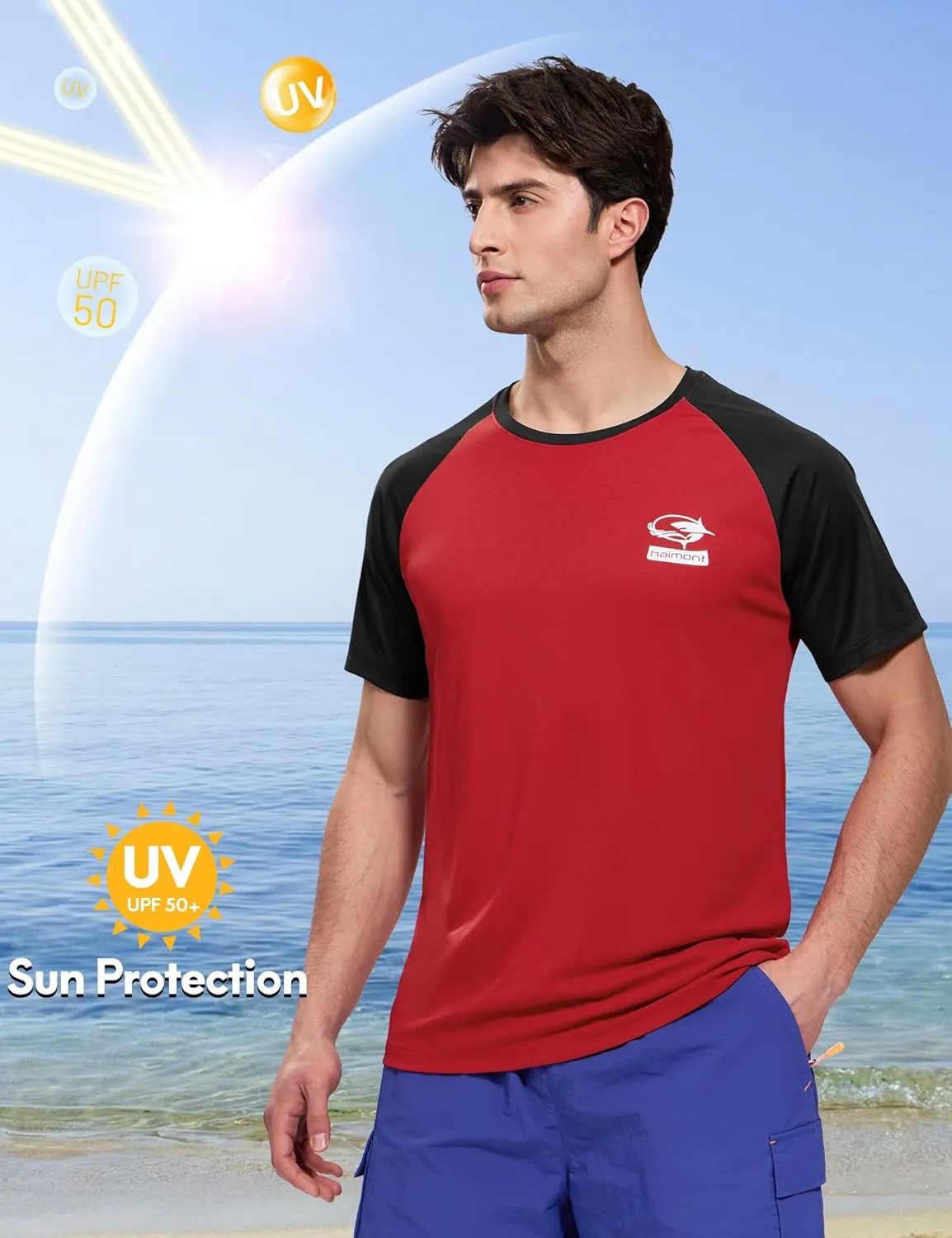 Haimont Men's UPF 50  Short Sleeve Rash Guard Fishing Shirts Quick Dry Workout Outdoor Tee Shirt