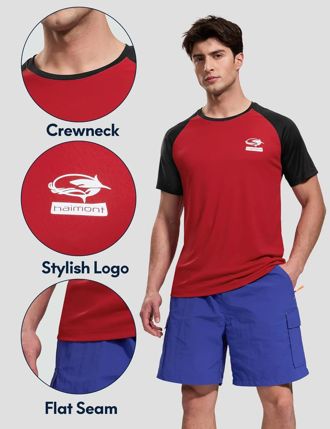 Haimont Men's UPF 50  Short Sleeve Rash Guard Fishing Shirts Quick Dry Workout Outdoor Tee Shirt