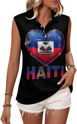 Haiti Flag T Shirts Golf Tank Top Woman Tennis Shirt Quick Dry Sleeveless Breathable Tee Moisture Wicking Sport Vest