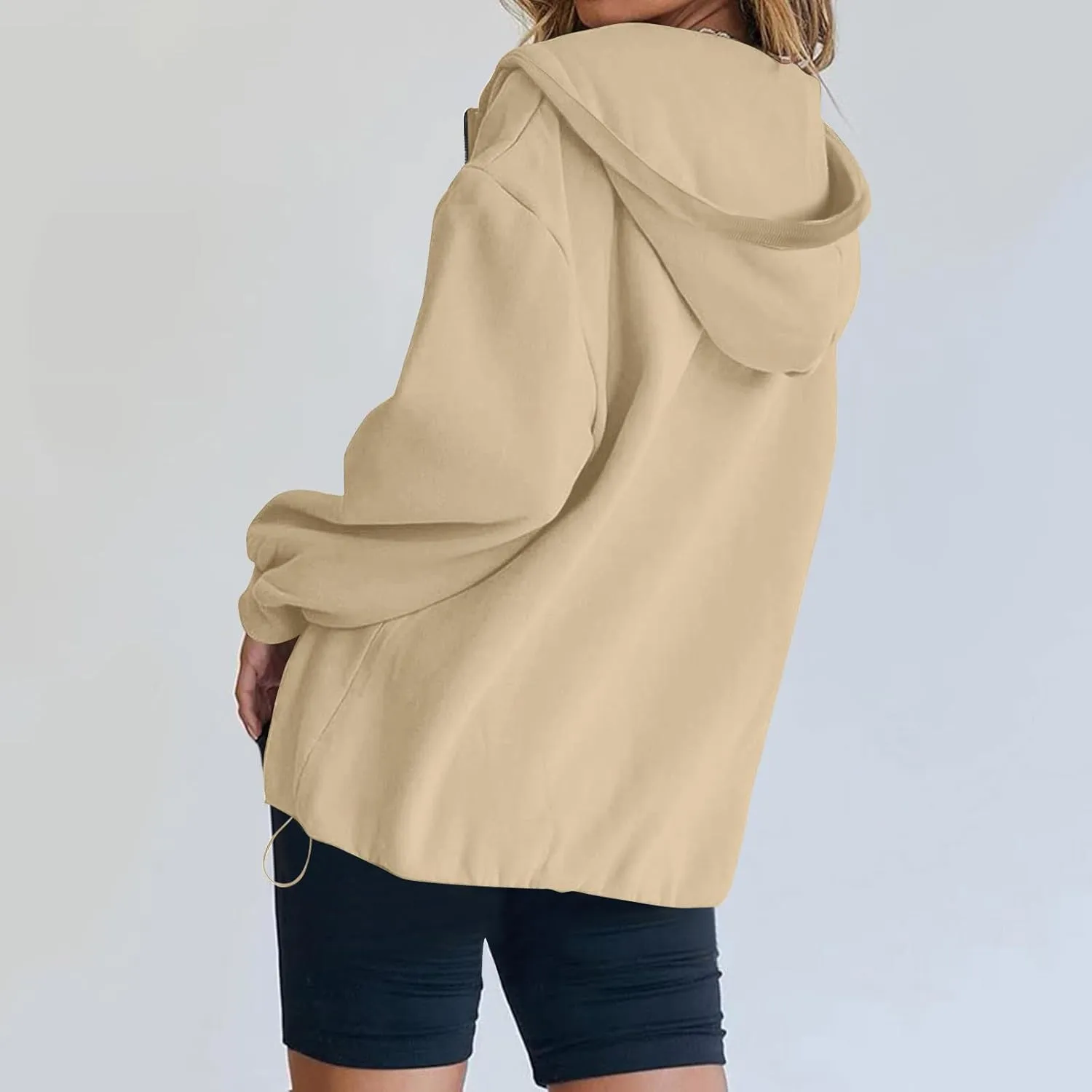 Half Zip Pullover Women Trendy Fleece Quarter Zip Y2k Hoodie Drop Shoulder Baggy Comfy Oversized Sweatshirt w/Pockets