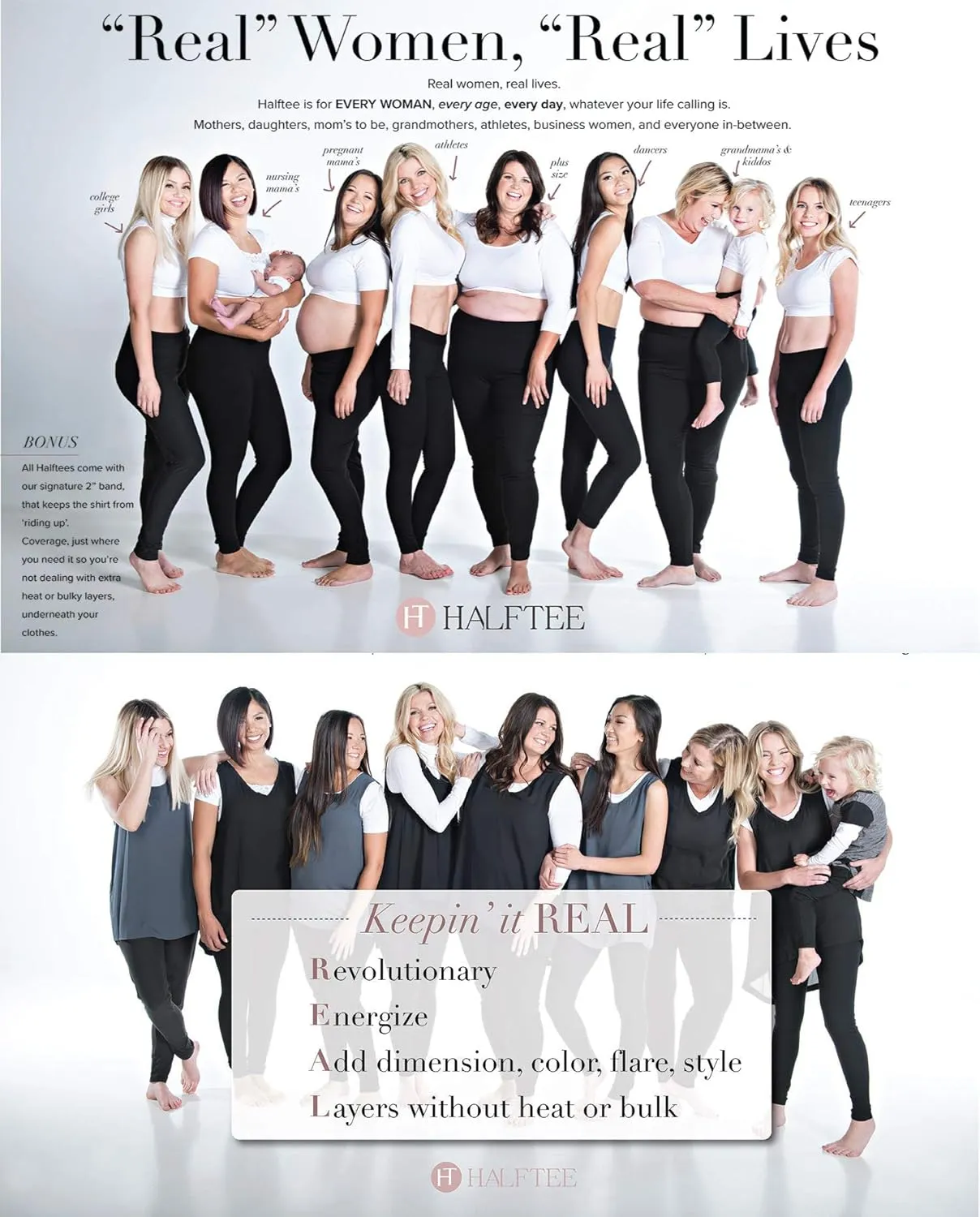 HALFTEE Crew Neck Short Sleeve Layering Tee | Crop Tops for Women & Teens | XS - 6X