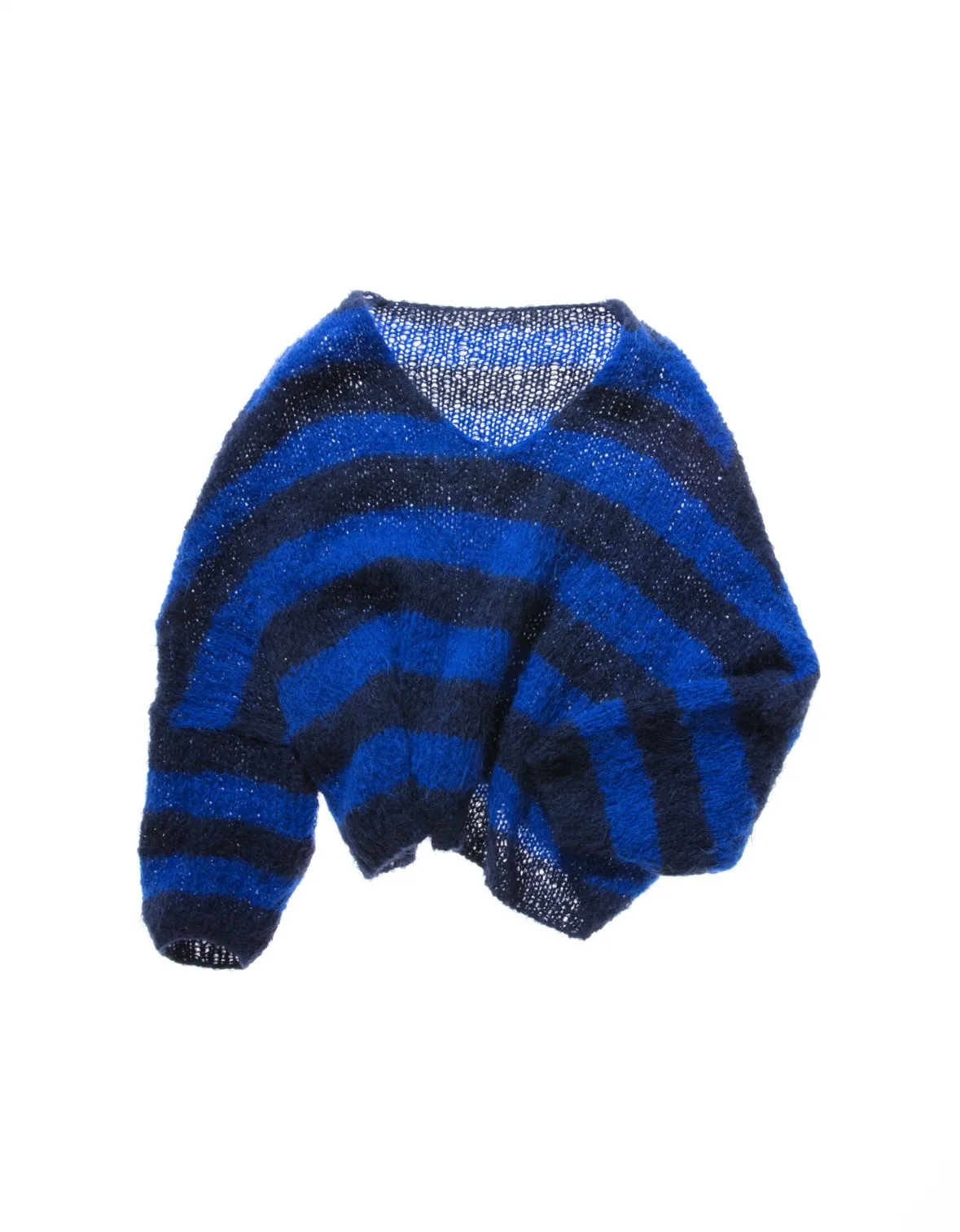 Handknit stripe V neck batwing sweater (Alpaca) - Naturals