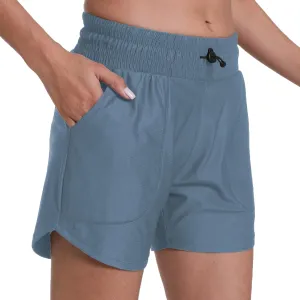 Haowind Workout Shorts for Women with Pockets Mid Waisted Athletic Sport Pants Lightweight Gym Running Shorts with Liner