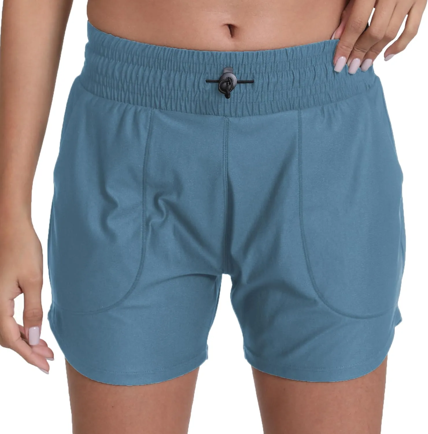 Haowind Workout Shorts for Women with Pockets Mid Waisted Athletic Sport Pants Lightweight Gym Running Shorts with Liner