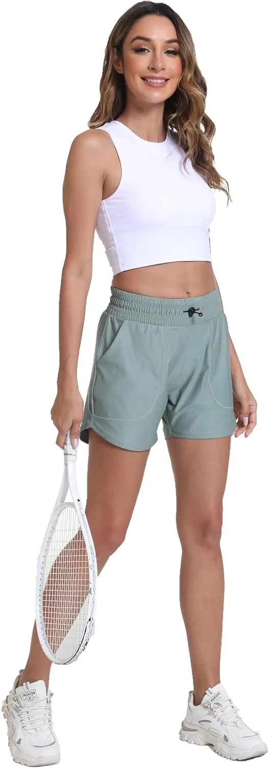 Haowind Workout Shorts for Women with Pockets Mid Waisted Athletic Sport Pants Lightweight Gym Running Shorts with Liner