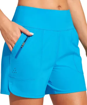 Heathyoga 5" Swim Board Shorts Women Strechy High Waisted Bathing Suits Bottoms Quick Dry UPF 50  Beach Shorts with Liner