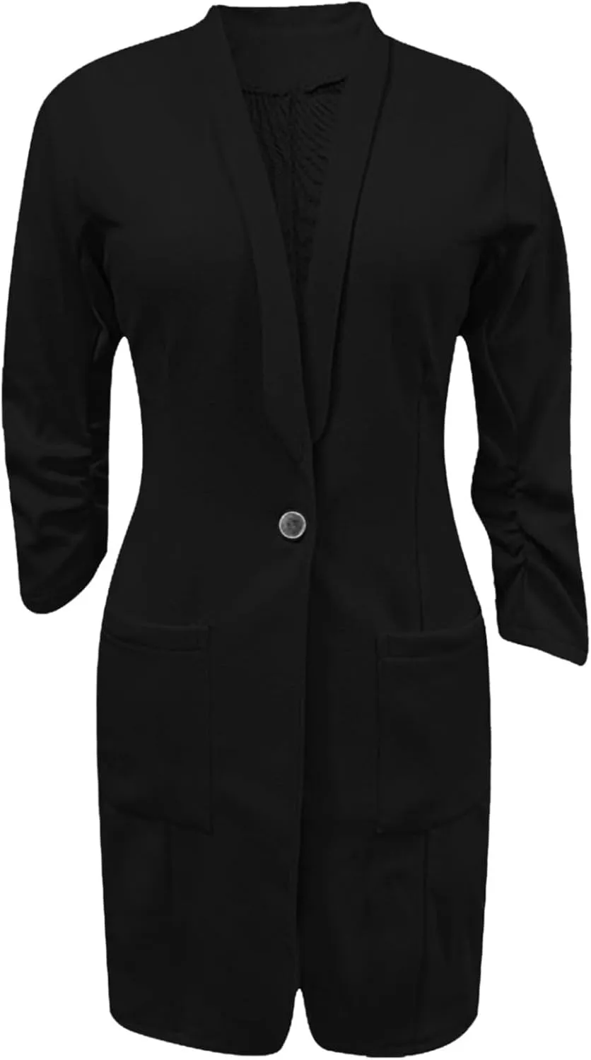 HGps8w Women's Long Blazers Casual Open Front Long Sleeve Lapel Suit Jacket Elegant Plain Work Office Blazer Jackets