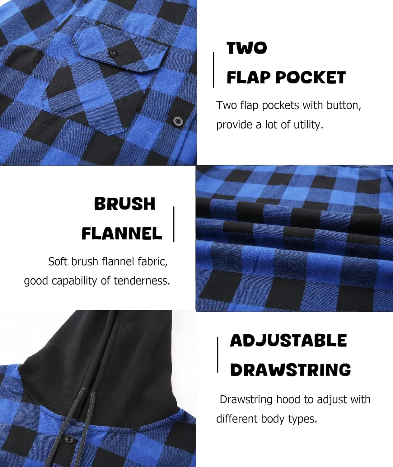 Hooded Flannel Shirt for Men, Lightweight Flannel Jacket Long Sleeve Plaid Causal Button Down Shirts with Pocket