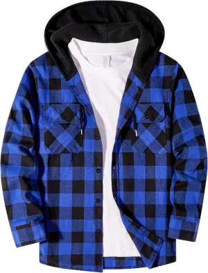 Hooded Flannel Shirt for Men, Lightweight Flannel Jacket Long Sleeve Plaid Causal Button Down Shirts with Pocket