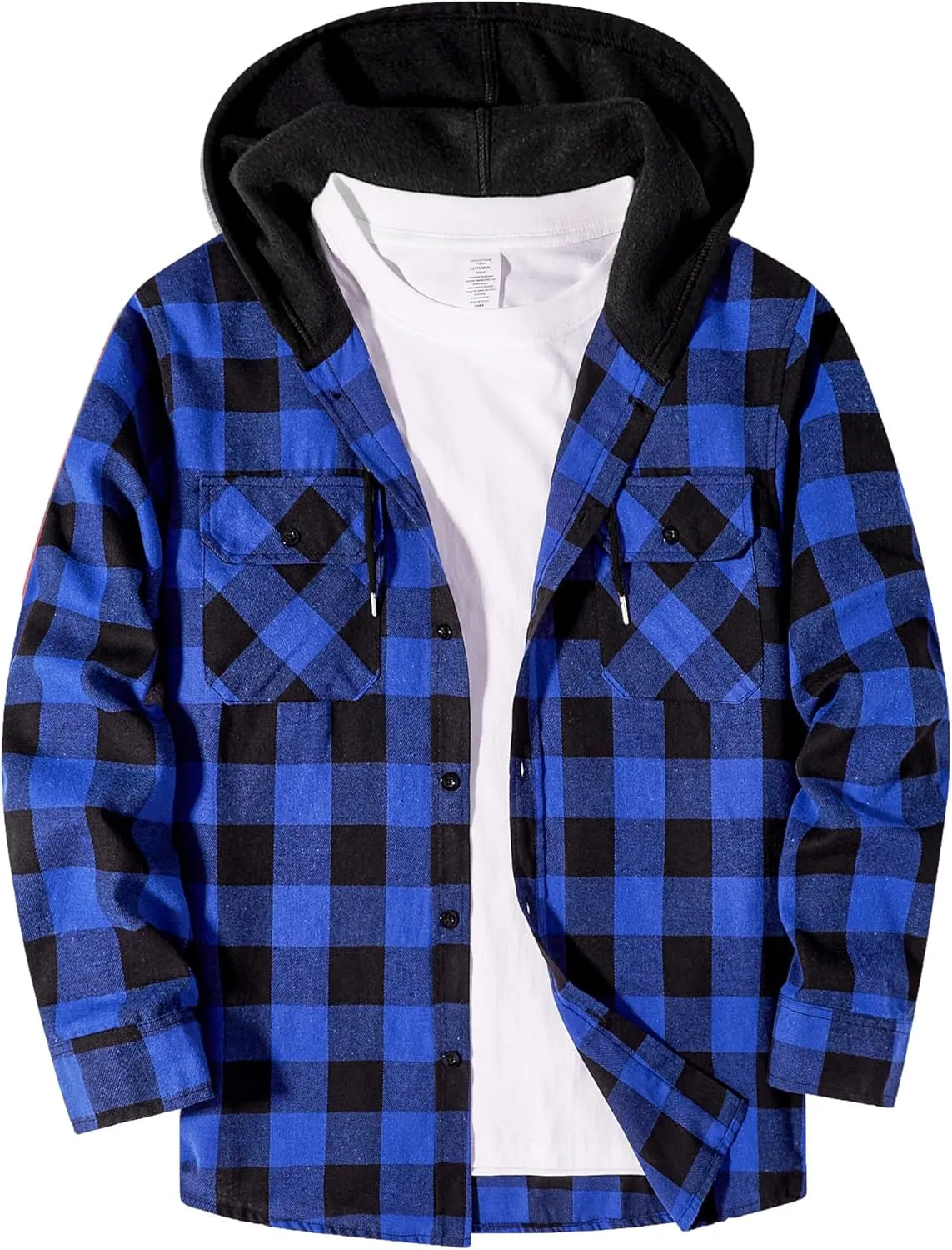 Hooded Flannel Shirt for Men, Lightweight Flannel Jacket Long Sleeve Plaid Causal Button Down Shirts with Pocket