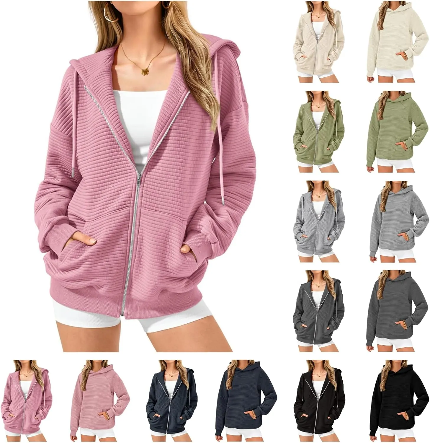 Hoodies for Women Zip Up Plus Size Long Sleeve Oversized Sweatshirt Fall 2024 Outfits Casual Y2k Hoodie with Pockets