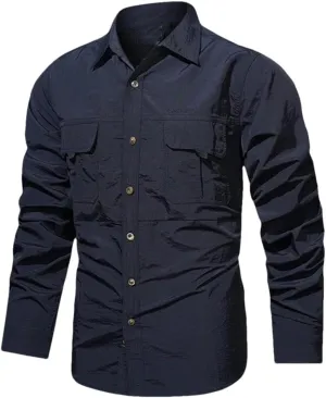 Hot Tactical Hiking Shirts Men Long Sleeve Cargo Work Shirt Summer Outdoor Quick-Dry Military Camping Hunting Fishing Work Shirt Long-Black Asian-XXXL