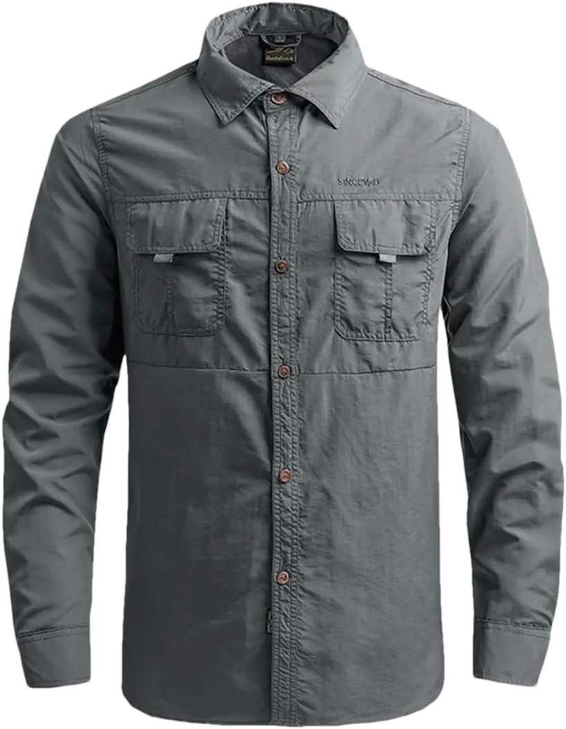 Hot Tactical Hiking Shirts Men Long Sleeve Cargo Work Shirt Summer Outdoor Quick-Dry Military Camping Hunting Fishing Work Shirt Long-gray9 Asian-XL