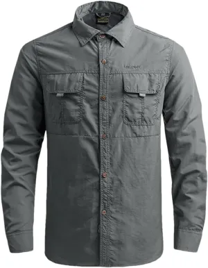 Hot Tactical Hiking Shirts Men Long Sleeve Cargo Work Shirt Summer Outdoor Quick-Dry Military Camping Hunting Fishing Work Shirt Long-gray9 Asian-XL