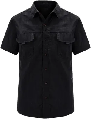 Hot Tactical Hiking Shirts Men Long Sleeve Cargo Work Shirt Summer Outdoor Quick-Dry Military Camping Hunting Fishing Work Shirt Short-Black Asian-XXL