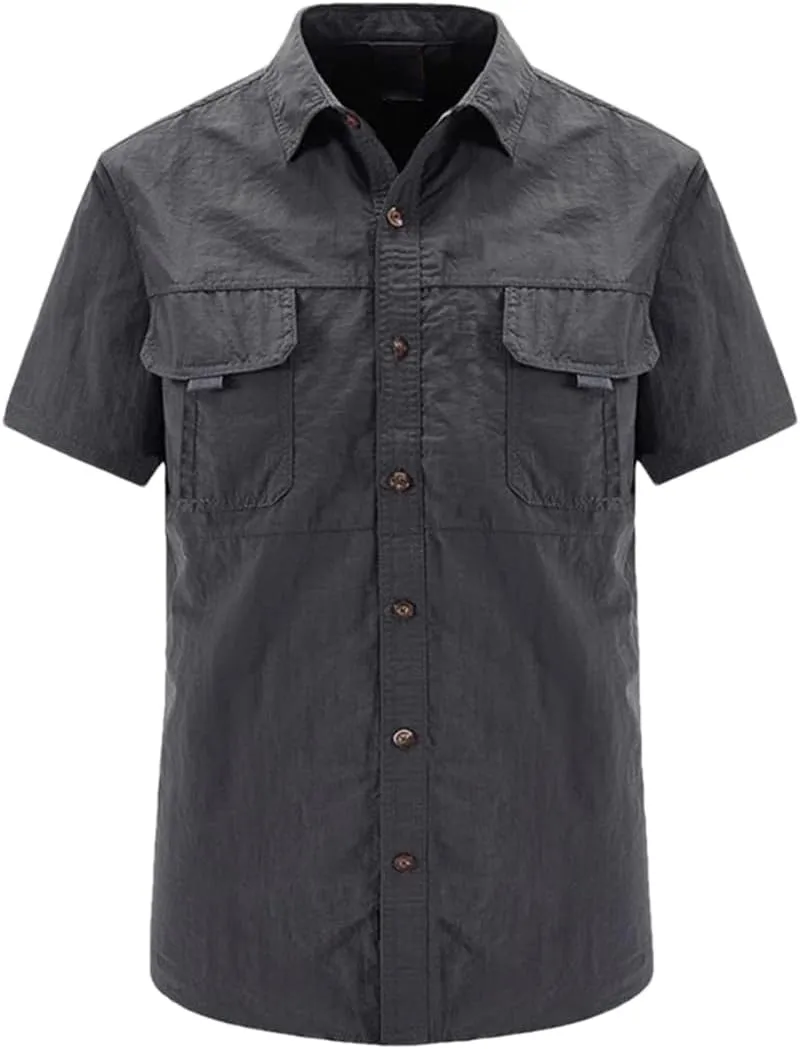 Hot Tactical Hiking Shirts Men Long Sleeve Cargo Work Shirt Summer Outdoor Quick-Dry Military Camping Hunting Fishing Work Shirt Short-gray9 Asian-M