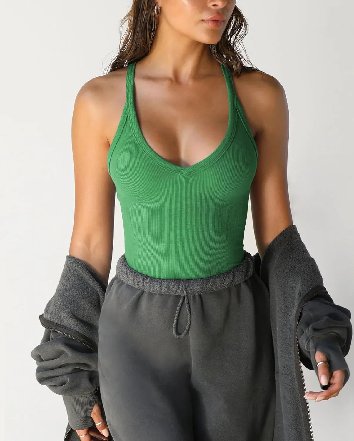 HOYAYO Women's Camisole V Neck Racerback Sleeveless Sexy Tank Tops Basic Going Out Tee T Shirts
