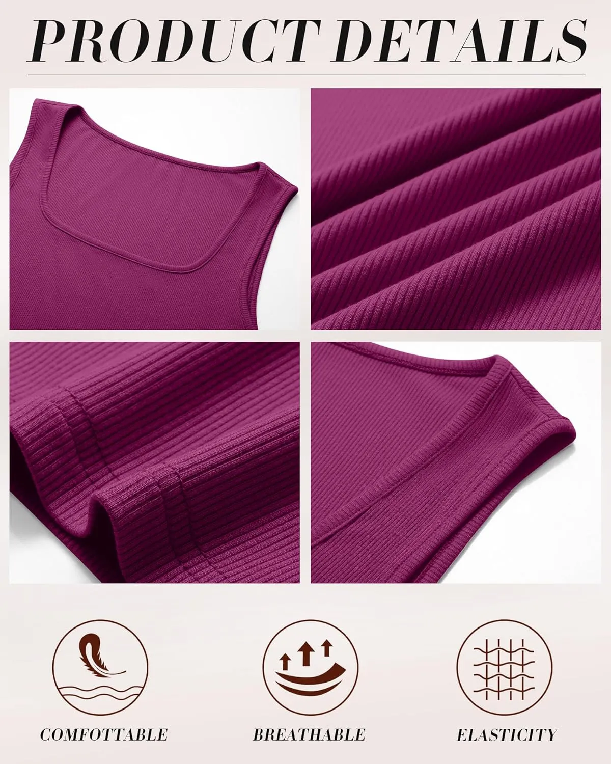 Huukeay 3 Pack Women's Cotton Ribbed Tank Tops, Square Neck Slim Fit Sleeveless Shirts Summer Knit Casual Basic Cami Tee