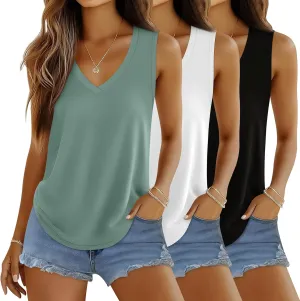 Huukeay 3 Pack Women's Tank Tops V Neck Loose Fit Casual Shirts Flowy Trendy Sleeveless Summer Basic Tee 2025 Fashion