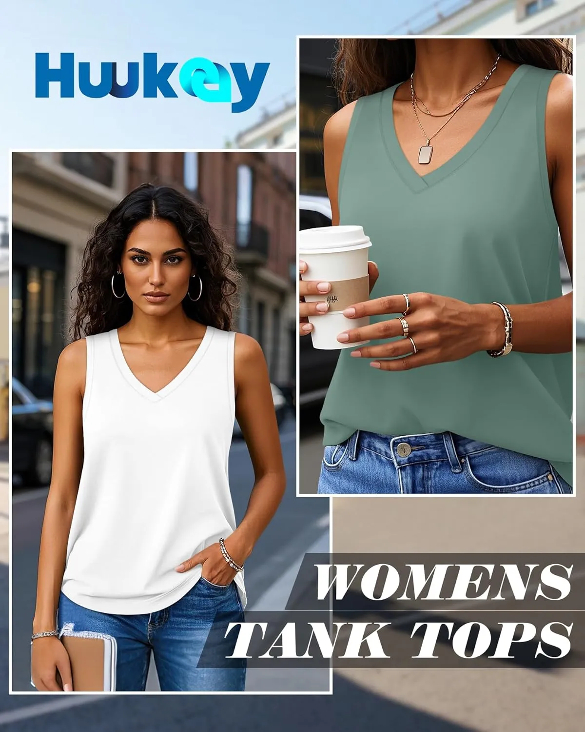 Huukeay 3 Pack Women's Tank Tops V Neck Loose Fit Casual Shirts Flowy Trendy Sleeveless Summer Basic Tee 2025 Fashion