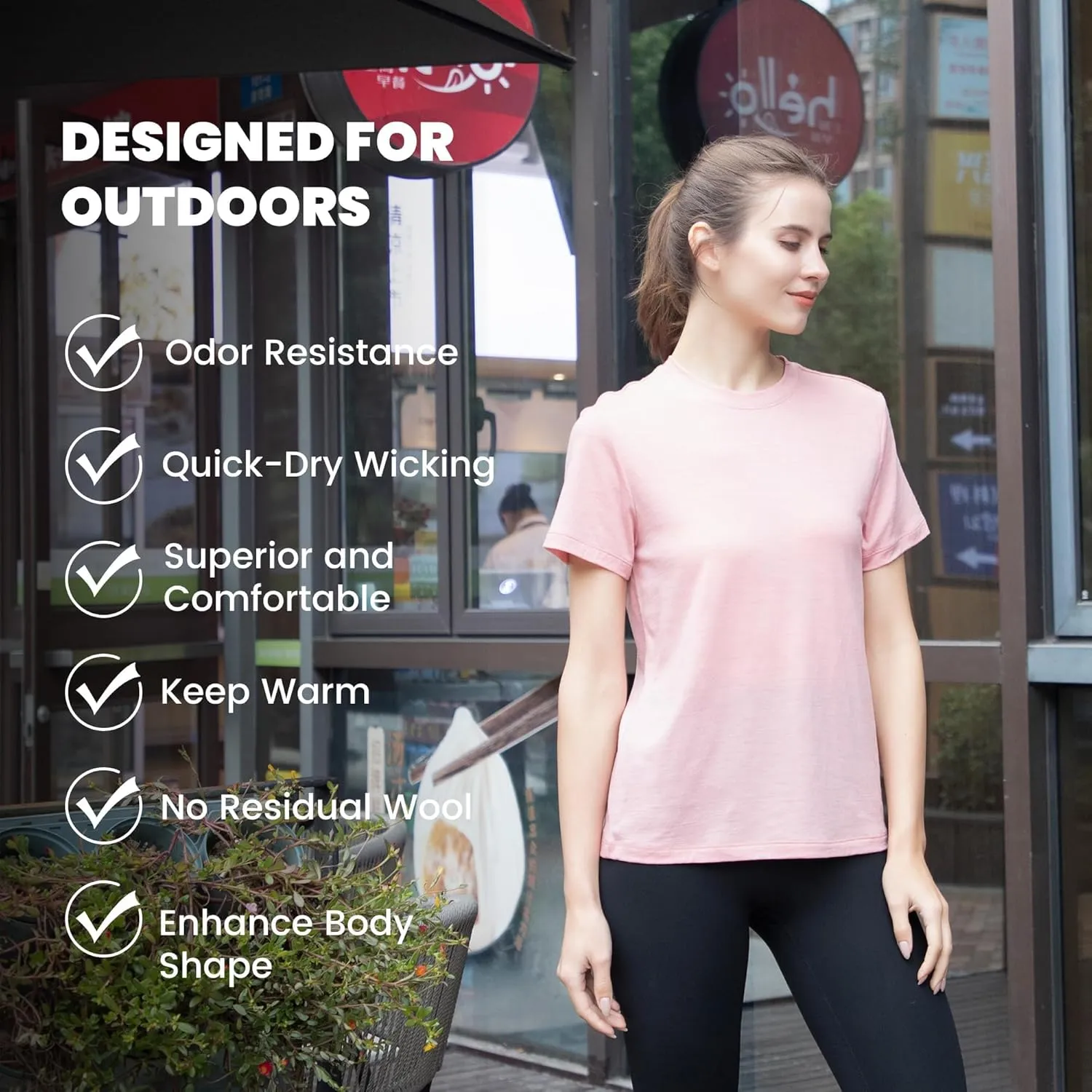 innotree Women's Merino Wool Tee, Odor-Resistant Crew Neck Short Sleeve Base Layer for Outdoor, Yoga, Travel & Daily Wear