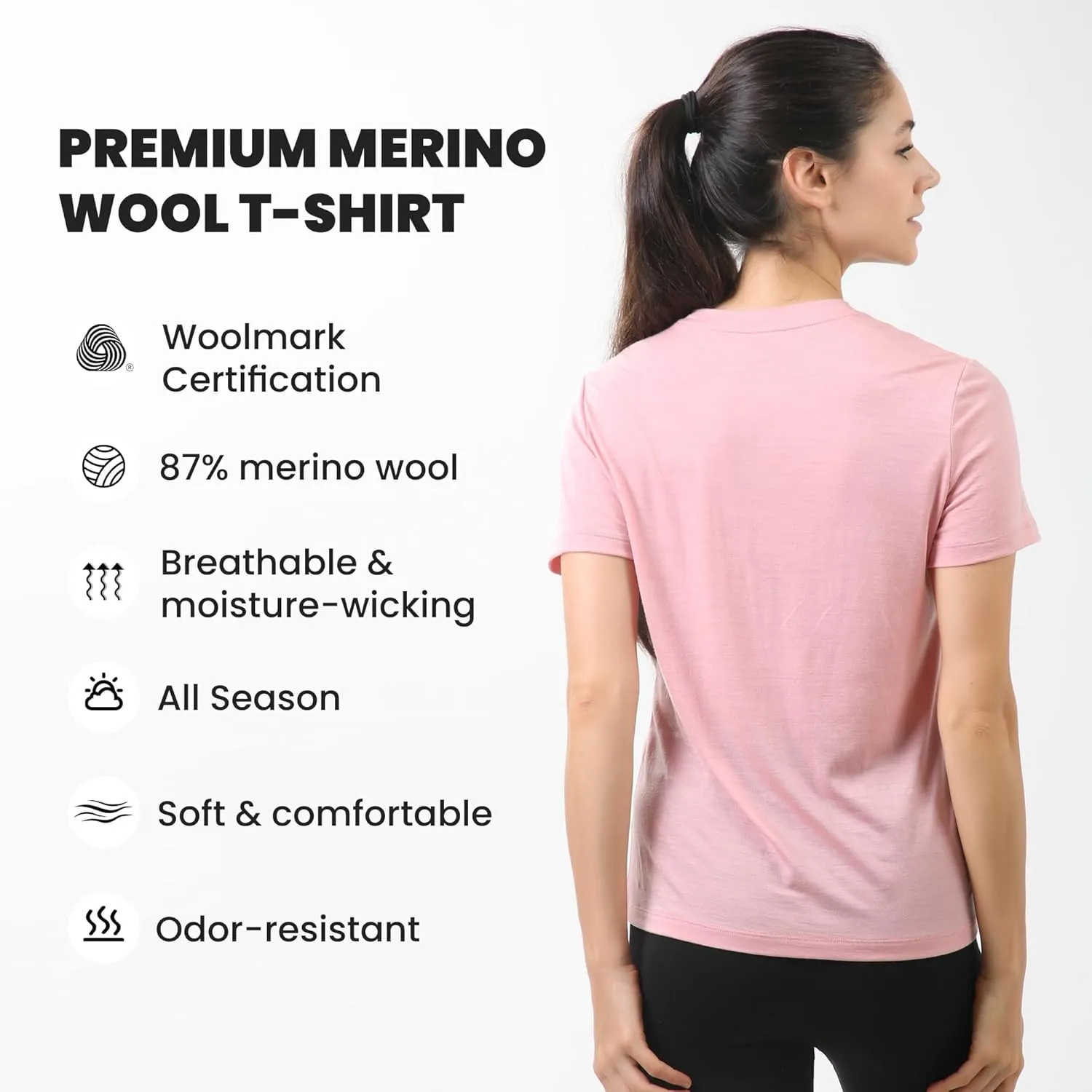innotree Women's Merino Wool Tee, Odor-Resistant Crew Neck Short Sleeve Base Layer for Outdoor, Yoga, Travel & Daily Wear