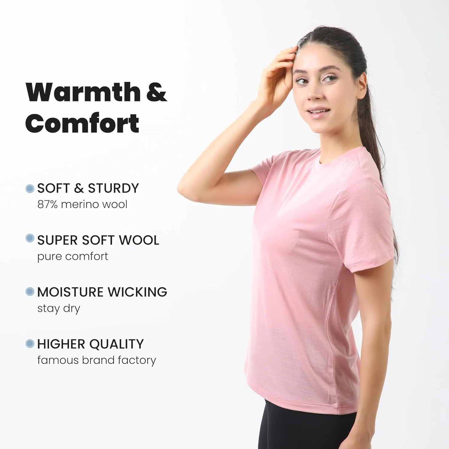 innotree Women's Merino Wool Tee, Odor-Resistant Crew Neck Short Sleeve Base Layer for Outdoor, Yoga, Travel & Daily Wear