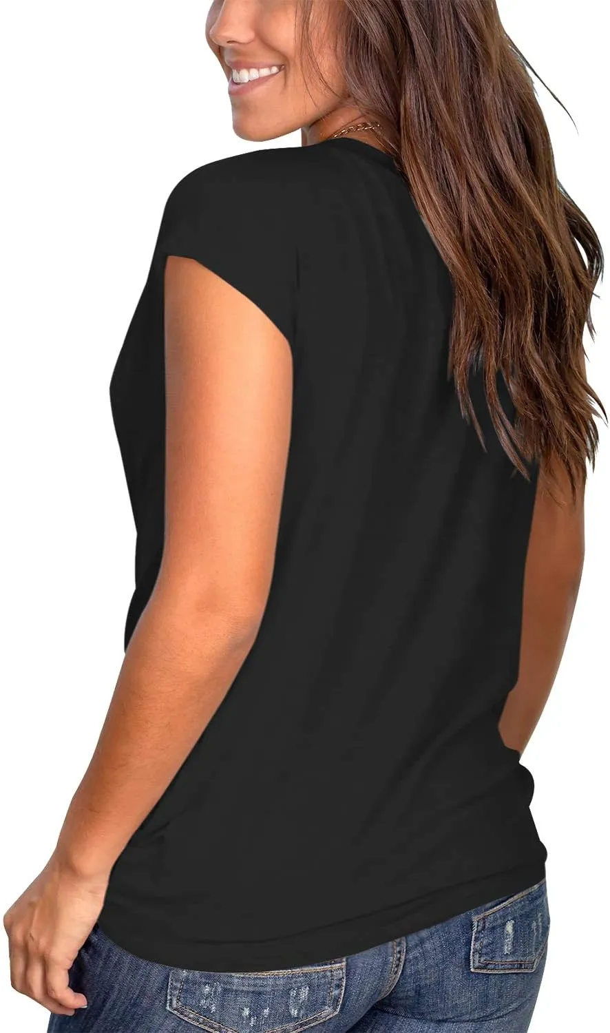 Jescakoo Women's Short Sleeve Round Neck T Shirt Front Twist Tunic Tops Casual Loose Fitted