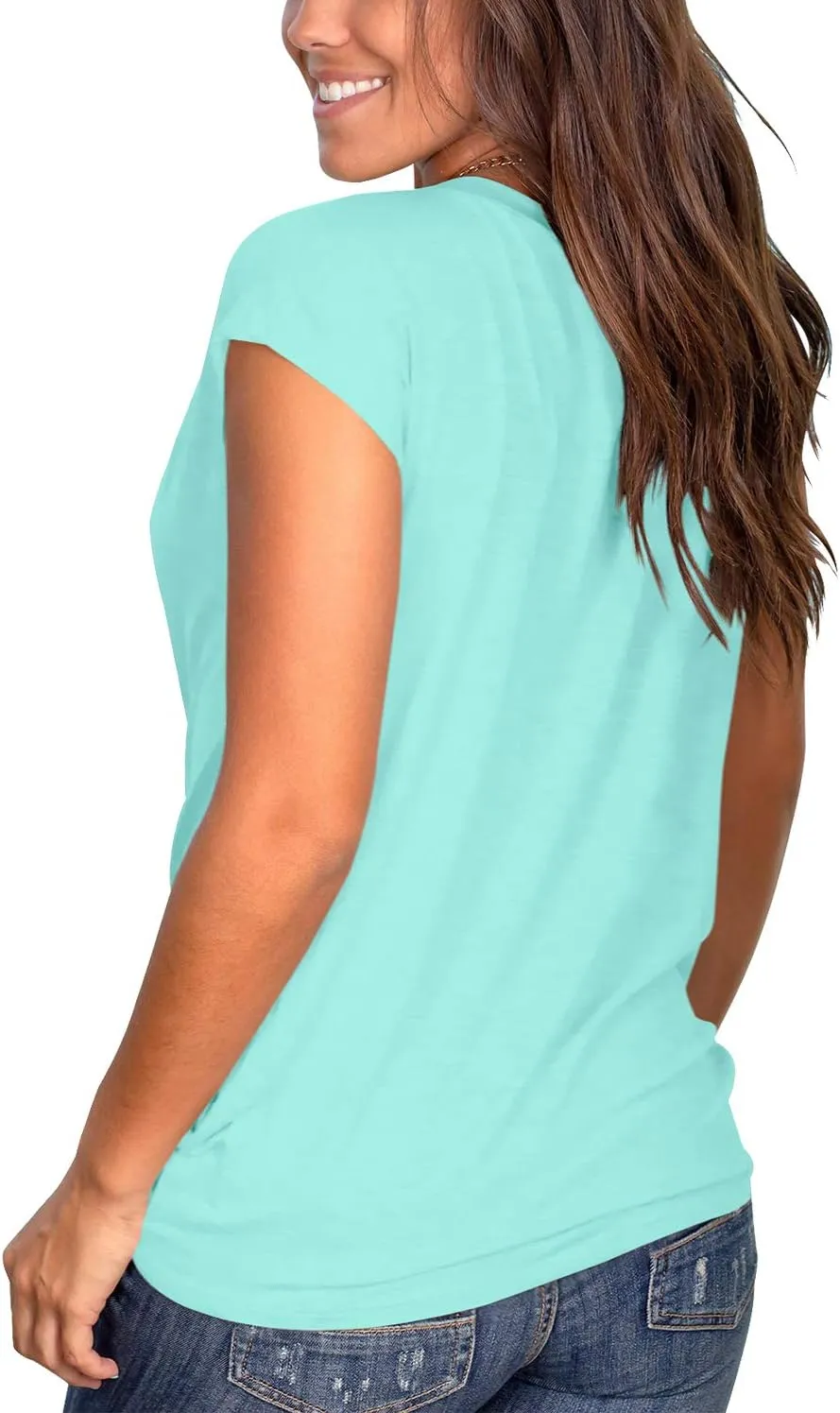Jescakoo Women's Short Sleeve Round Neck T Shirt Front Twist Tunic Tops Casual Loose Fitted
