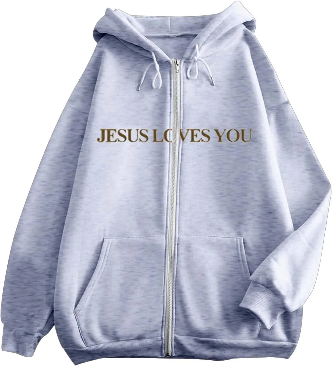 Jesus Loves You Zip Up Christian Hoodies for Women Bible Verse Oversized Long Sleeve Pockets Drawstring Sweatshirts