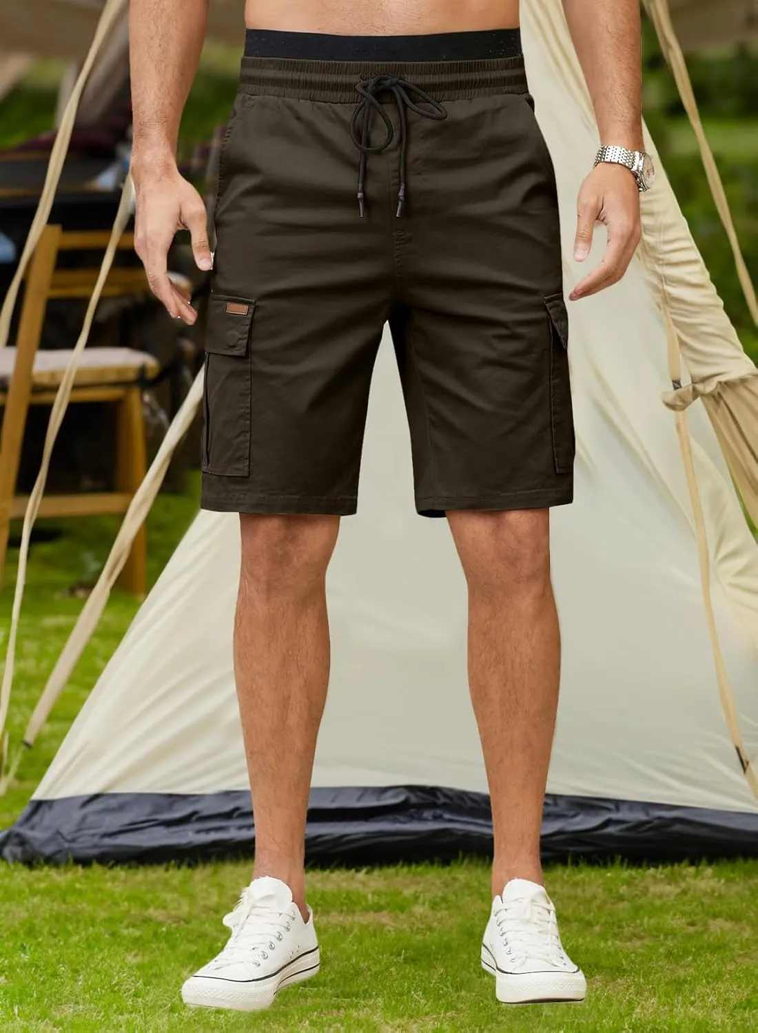 JMIERR Mens Casual Twill Cargo Shorts Cotton Drawstring Classic Cargo Stretch Short with 6 Pockets