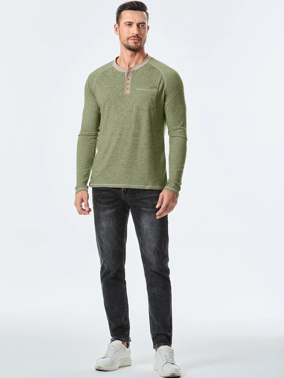 JMIERR Men's Henley Long/Short Sleeve T-Shirt Stretch Cotton Casual Pullover Tee Shirts with Pockets