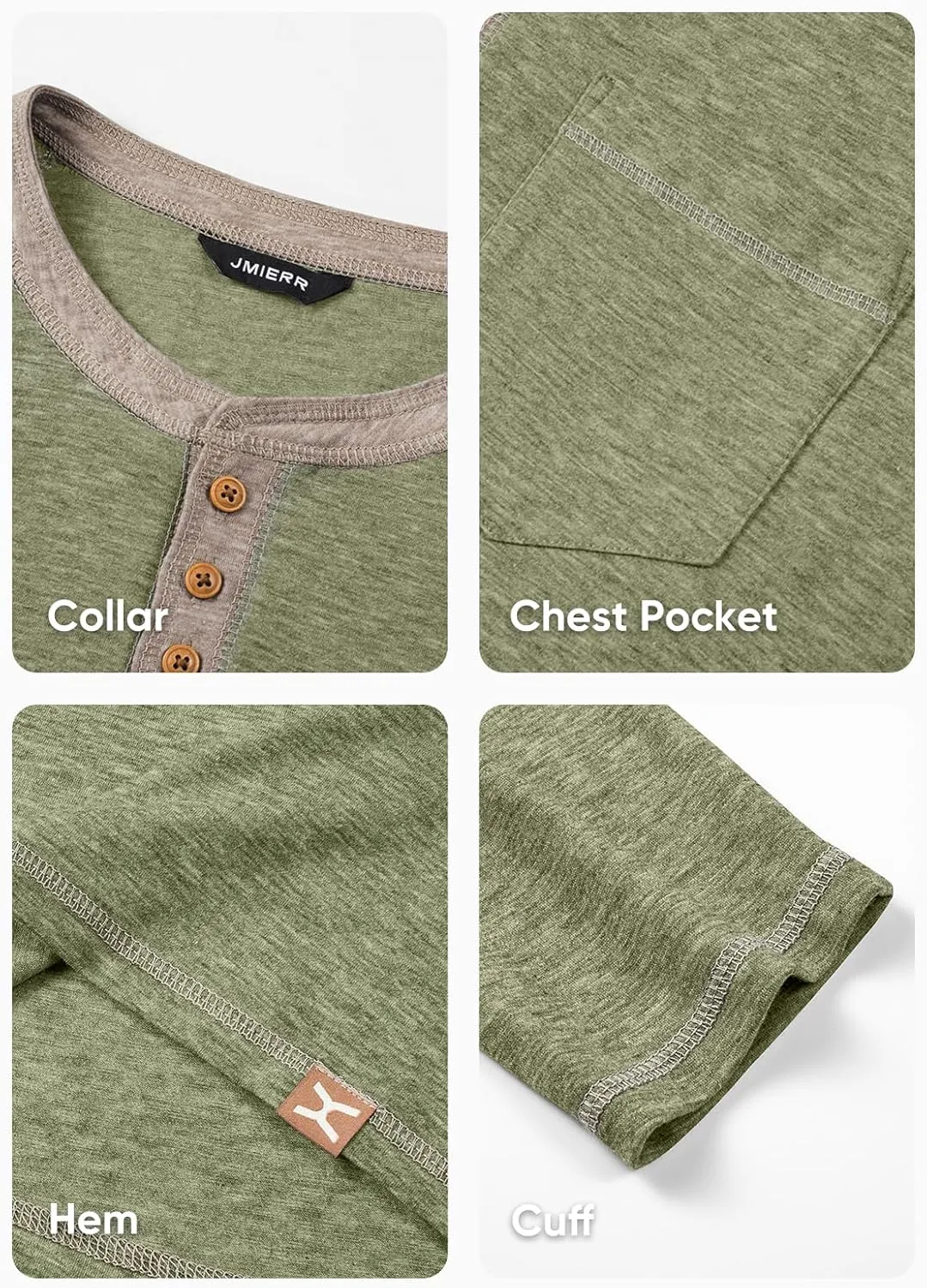 JMIERR Men's Henley Long/Short Sleeve T-Shirt Stretch Cotton Casual Pullover Tee Shirts with Pockets