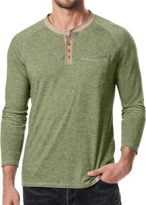 JMIERR Men's Henley Long/Short Sleeve T-Shirt Stretch Cotton Casual Pullover Tee Shirts with Pockets