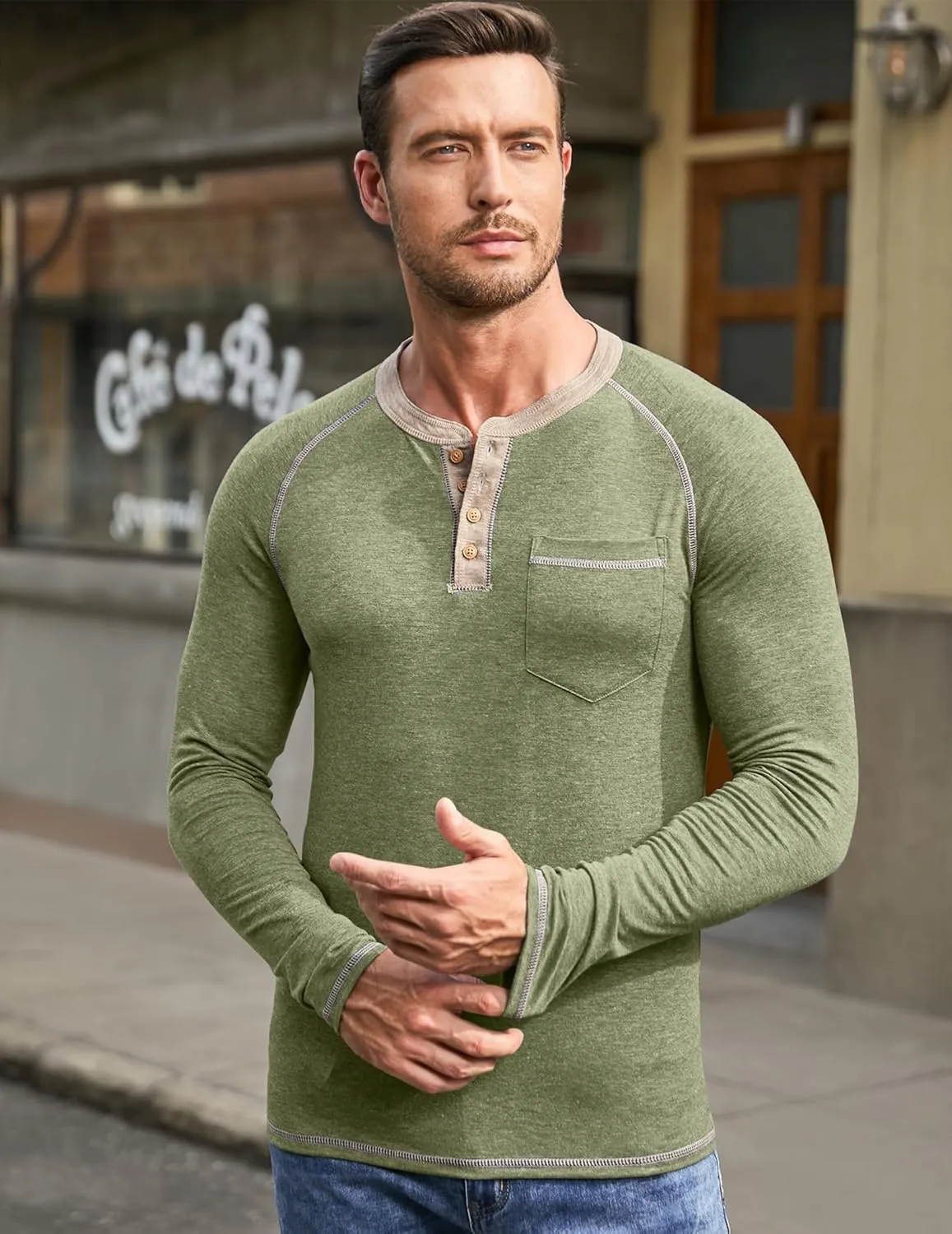 JMIERR Men's Henley Long/Short Sleeve T-Shirt Stretch Cotton Casual Pullover Tee Shirts with Pockets