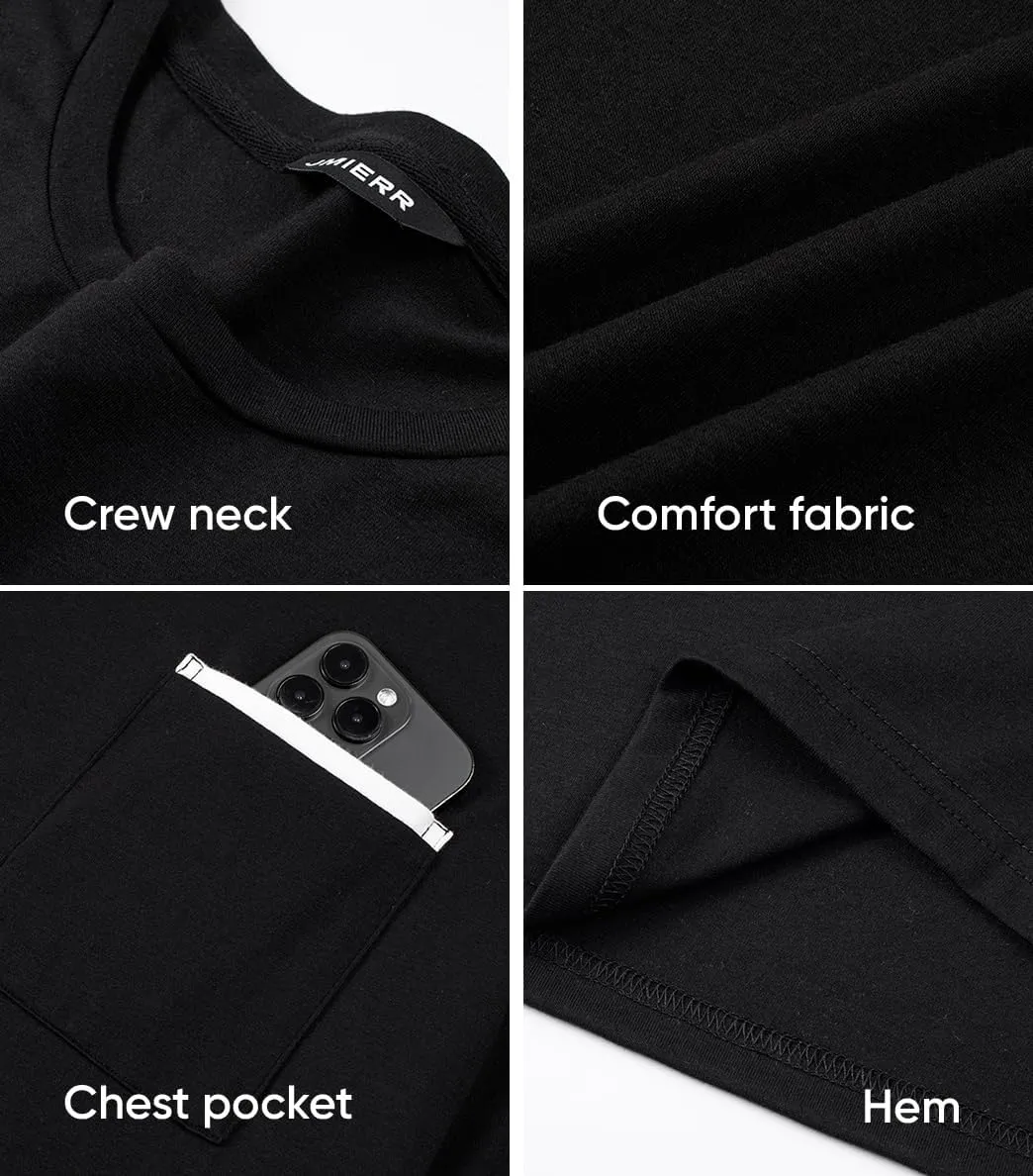 JMIERR Mens T-Shirt Cotton Crewneck Basic Tee Casual Short Sleeve Shirts Active Quick Dry 3 Pack Tops with Pocket