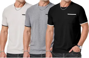 JMIERR Mens T-Shirt Cotton Crewneck Basic Tee Casual Short Sleeve Shirts Active Quick Dry 3 Pack Tops with Pocket