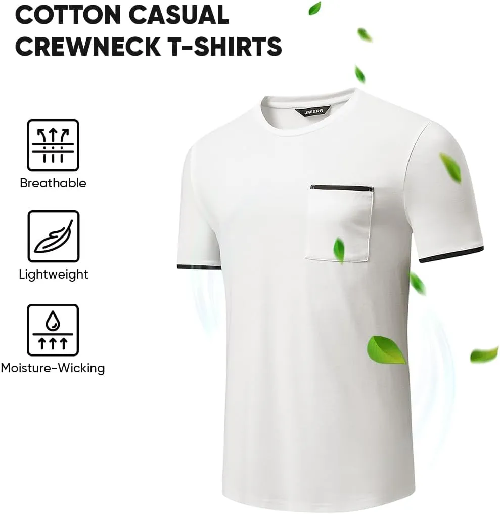 JMIERR Mens T-Shirt Cotton Crewneck Basic Tee Casual Short Sleeve Shirts Active Quick Dry 3 Pack Tops with Pocket