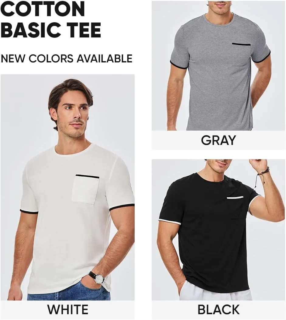 JMIERR Mens T-Shirt Cotton Crewneck Basic Tee Casual Short Sleeve Shirts Active Quick Dry 3 Pack Tops with Pocket