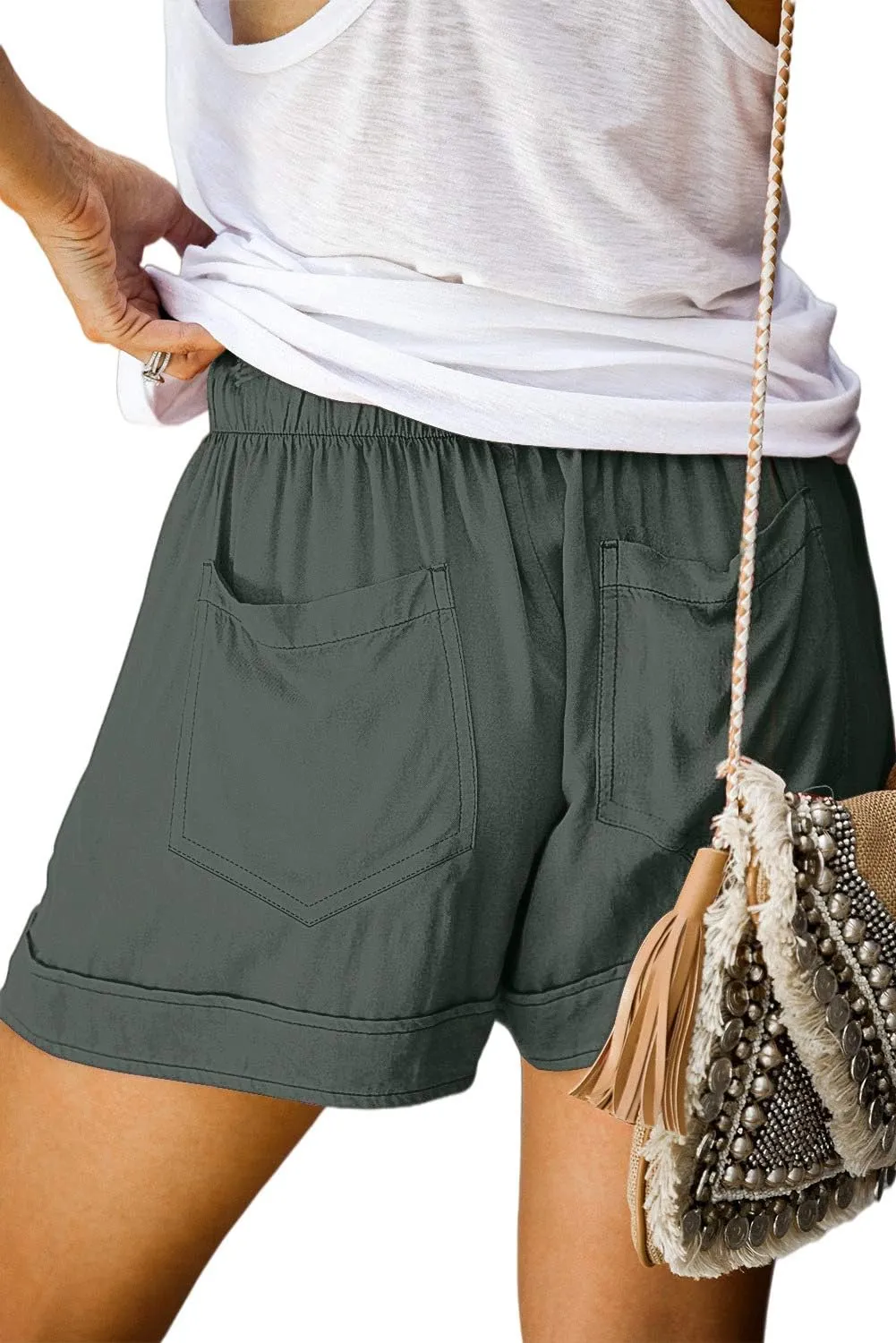 KISSMODA Womens Summer Shorts Leopard/Camo/Solid/Floral Print Elastic Waist Pocketed Casual Pants