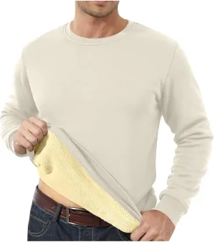 KUIOLYPOER Men's Crewneck Sweatshirt Casual Long Sleeve Solid Fleece Sweatshirt Fall and Winter Warm Sherpa Lined Pullover