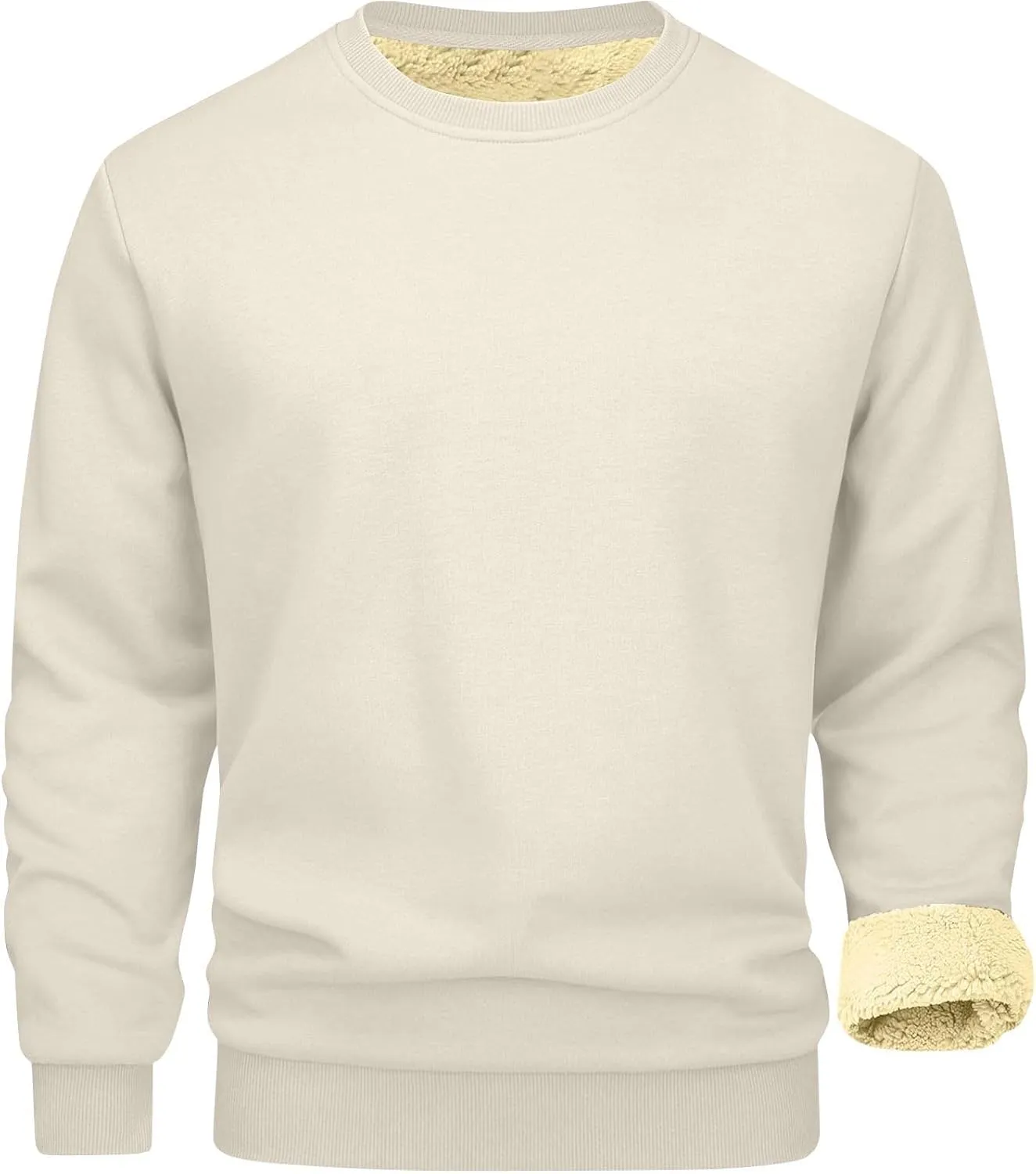 KUIOLYPOER Men's Crewneck Sweatshirt Casual Long Sleeve Solid Fleece Sweatshirt Fall and Winter Warm Sherpa Lined Pullover