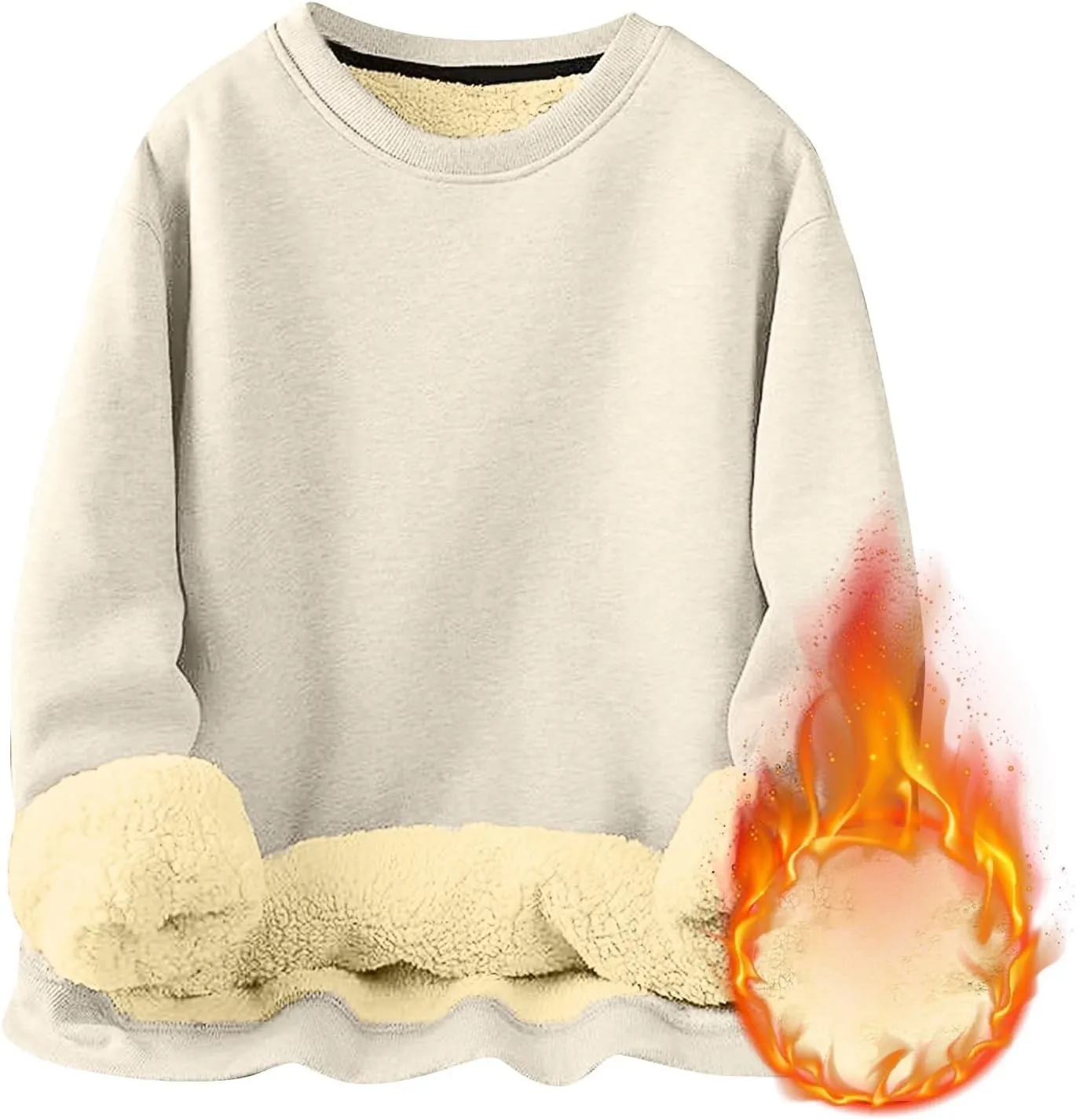 KUIOLYPOER Men's Crewneck Sweatshirt Casual Long Sleeve Solid Fleece Sweatshirt Fall and Winter Warm Sherpa Lined Pullover