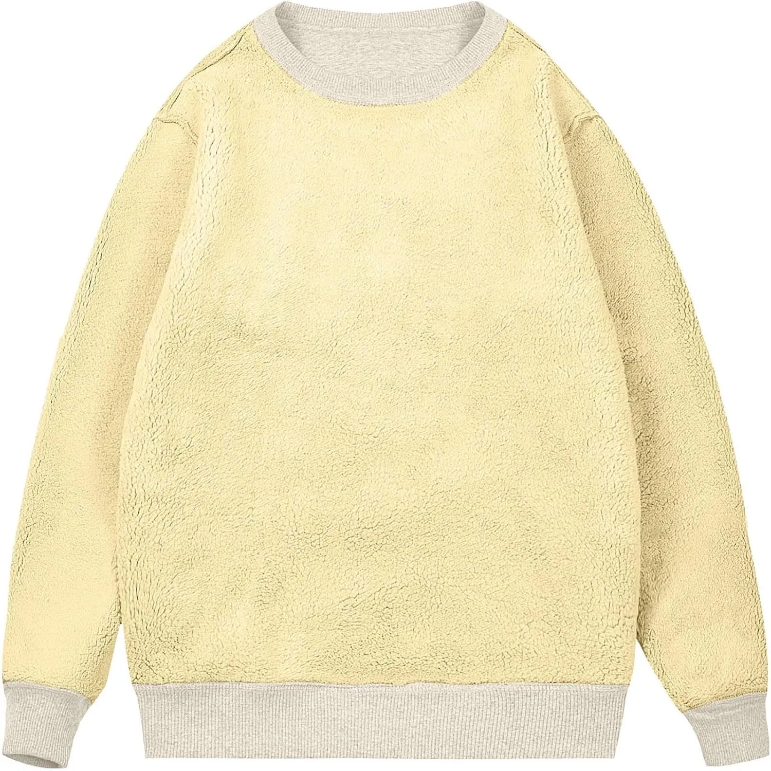 KUIOLYPOER Men's Crewneck Sweatshirt Casual Long Sleeve Solid Fleece Sweatshirt Fall and Winter Warm Sherpa Lined Pullover