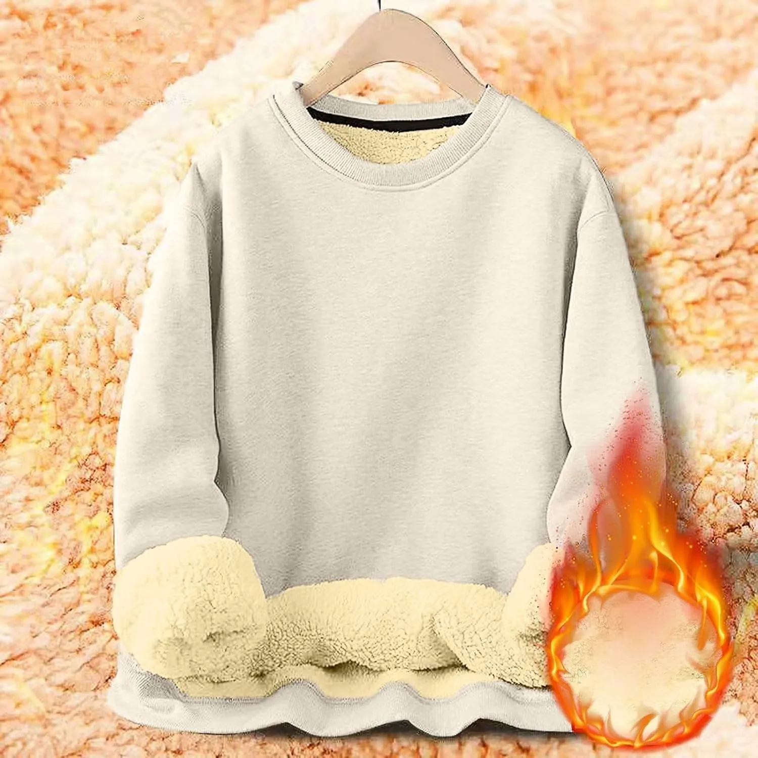 KUIOLYPOER Men's Crewneck Sweatshirt Casual Long Sleeve Solid Fleece Sweatshirt Fall and Winter Warm Sherpa Lined Pullover